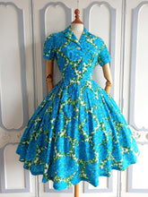 Load image into Gallery viewer, 1950s - Fabulous Blue Roseprint Dress - W27.5 (70cm)
