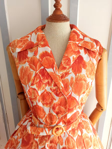 1950s 1960s - PARIS - Stunning Orange Floral Dress - W28.5 (72cm)