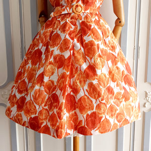 1950s 1960s - PARIS - Stunning Orange Floral Dress - W28.5 (72cm)