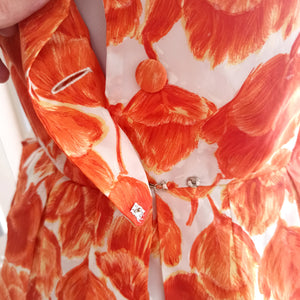 1950s 1960s - PARIS - Stunning Orange Floral Dress - W28.5 (72cm)