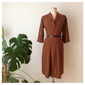 1950s - Gorgeous Chocolate Soft Wool Dress - W32 (82cm)