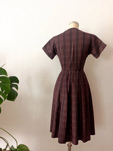 1950s 1960s - Kay Windsor - Gorgeous Autumn Plaid Dress - W26 (66cm)