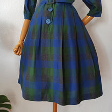 Load image into Gallery viewer, 1950s - Gorgeous Green Blue Tartan Wool Dress - W28 (72cm)
