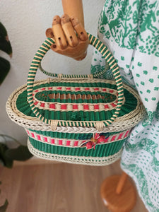 1950s  - Adorable & Huge Wicker Plastic Basket Handbag
