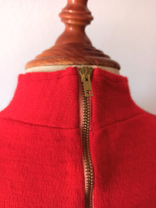 1940s 1950s - Stunning Red & Grey Embroidery Wool Sweater - Sz S/M