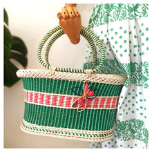Laden Sie das Bild in den Galerie-Viewer, 1950s  - Adorable &amp; Huge Wicker Plastic Basket Handbag
