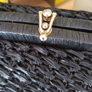 1950s - Cute Black Raffia Handbag