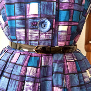 1950s - Fabulous Purple Abstract Cotton Dress - W28 (72cm)