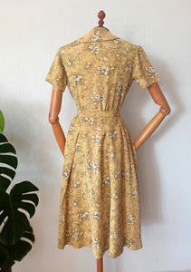 1940s - LE BEUSSI, Paris - Adorable Autumn Floral Rayon Dress - W31 (80cm)