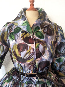 1950s - Stunning Abstract Floral Satin Dress - W37 (94cm)