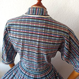 1950s - Fabulous Brick Wall Print Cotton Dress - W27 (68cm)