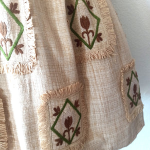 1950s - Adorable Brown Embroidery Raffia Dress - W26 (66cm)
