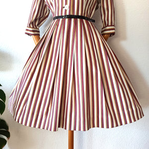 1950s - Gorgeous Color Stripes Autumn Dress - W32 (82cm)