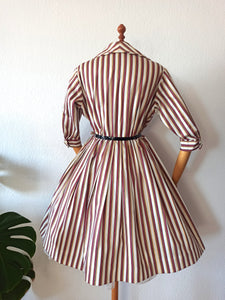 1950s - Gorgeous Color Stripes Autumn Dress - W32 (82cm)