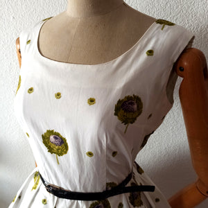 1950s - Fabulous Realistic Floral Print Cotton Dress - W29 (74cm)