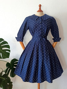 1950s - Iconic Dotted French Couture Soft Wool Dress - W27.5 (70cm)