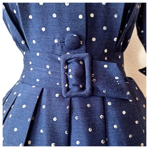1950s - Iconic Dotted French Couture Soft Wool Dress - W27.5 (70cm)