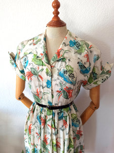 1940s - Fabulous Cold Rayon Dress - W27.5 (70cm)