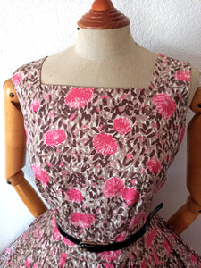 1950s - Stunning Autumn Floral Cotton Dress - W28 (72cm)