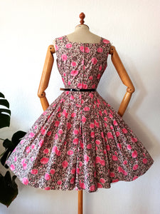 1950s - Stunning Autumn Floral Cotton Dress - W28 (72cm)