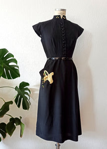 1940s - Sous Le Signe de Paris, PARIS - Outstanding Black Dress - W26 (66cm)