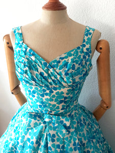 1950s - Outstanding Blue Clovers Couture Bolero Dress - W24 (62cm)