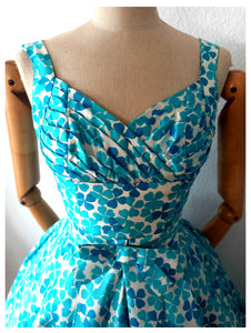 1950s - Outstanding Blue Clovers Couture Bolero Dress - W24 (62cm)