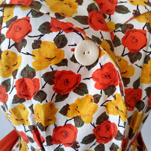 1950s - Stunning Autumnal Roses Cotton Dress - W27 (68cm)