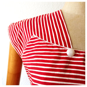 1940s 1950s - Lovely Red Stripes Cotton Dress  - W27.5 (70cm)