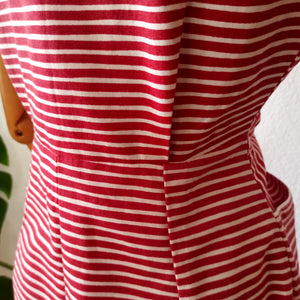 1940s 1950s - Lovely Red Stripes Cotton Dress  - W27.5 (70cm)