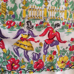 1940s - Birds & Dancers Novelty Print Rayon Skirt - W26 to 35 (66 to 90cm)