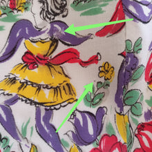 Load image into Gallery viewer, 1940s - Birds &amp; Dancers Novelty Print Rayon Skirt - W26 to 35 (66 to 90cm)
