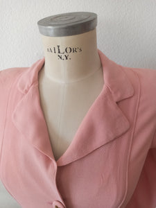 1940s - PARIS - WWII Clover Emblem Buttons Pink Crepe Jacket - W27 (68cm)