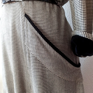 1940s 1950s - Superb Gab Wool Houndstooth Dress - W35 (88cm)