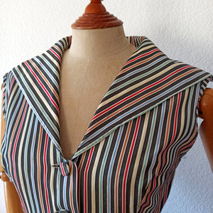 1950s - Adorable Rainbow Stripes Cotton Dress - W31 (78cm)