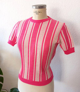 1950s 1960s - JF, United Kingdom - Adorable Pink Striped Wool Sweater
