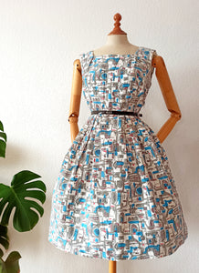 1950s - Beautiful Novelty Print Cotton Dress - W31 (78cm)