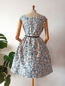 1950s - Beautiful Novelty Print Cotton Dress - W31 (78cm)