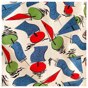 1940s 1950s - Adorable Toy Boats Novelty Print Skirt - W28 (70cm)