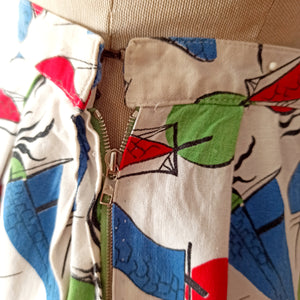 1940s 1950s - Adorable Toy Boats Novelty Print Skirt - W28 (70cm)