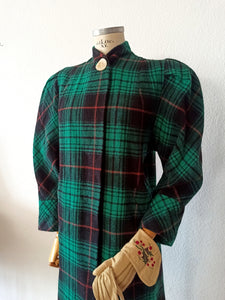 1940s - Radical Puff Shoulders Tartan Wool Coat