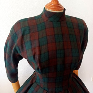 1940s 1950s - Outstanding French Plaid Tartan Wool Dress - W26 (66cm)
