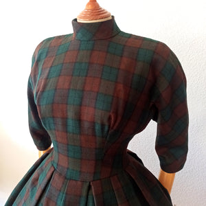 1940s 1950s - Outstanding French Plaid Tartan Wool Dress - W26 (66cm)