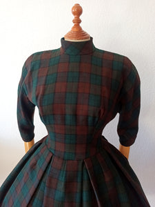 1940s 1950s - Outstanding French Plaid Tartan Wool Dress - W26 (66cm)