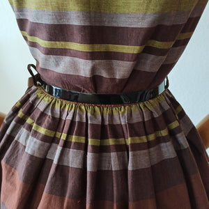 1950s - Gorgeous Autmnal Colors Cotton Dress - W24 (62cm)