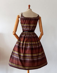 1950s - Gorgeous Autmnal Colors Cotton Dress - W24 (62cm)