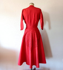 1940s 1950s - Richard Grossmark, London - Stunning Rouge Soft Taffeta Dress - W25 (64cm)