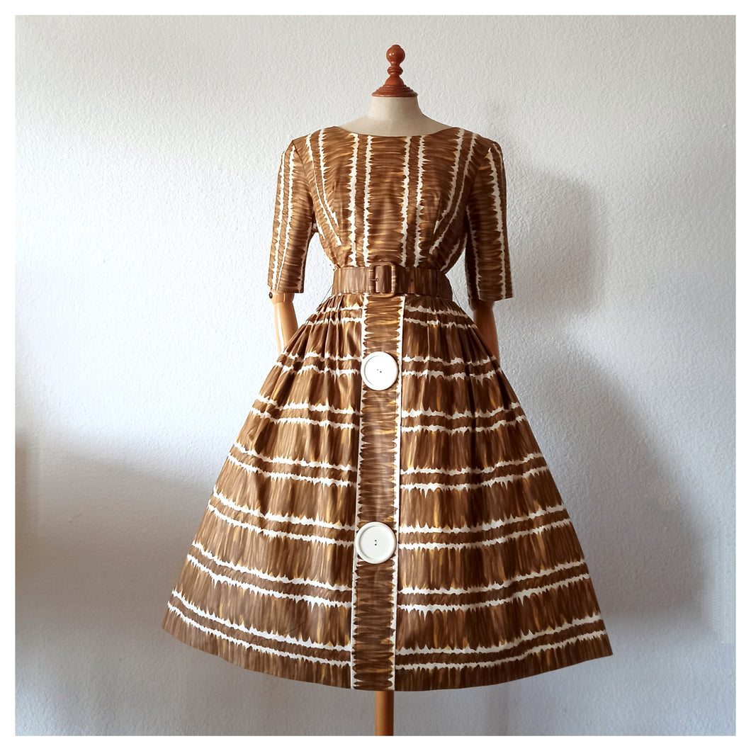 1950s - Stunning Massive Buttons Cotton Dress - W30 (76cm)