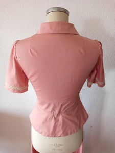 1940s - Exquisite Antique Pink Peplum Cotton Suit - W27 (70cm)