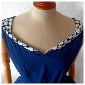 1950s - Stunning Royal Blue Gabardine Rayon Dress - W28 (72cm)